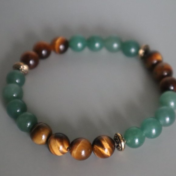 Tiger's Eye and Aventurine Stretch Bracelet - Picture 1 of 10
